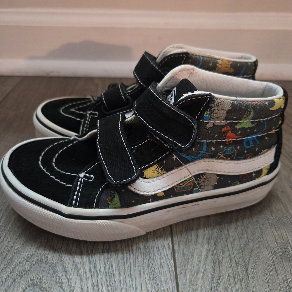 Vans Sk8-Mid Reissue V Dino Diner Dinosaur Black Skate Shoes Boys Kids Size 12